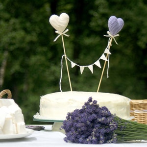 Wedding Cake Topper Crochet Hearts cake topper Summer Wedding party's decoration Lavender/ivory Wedding table decor image 1