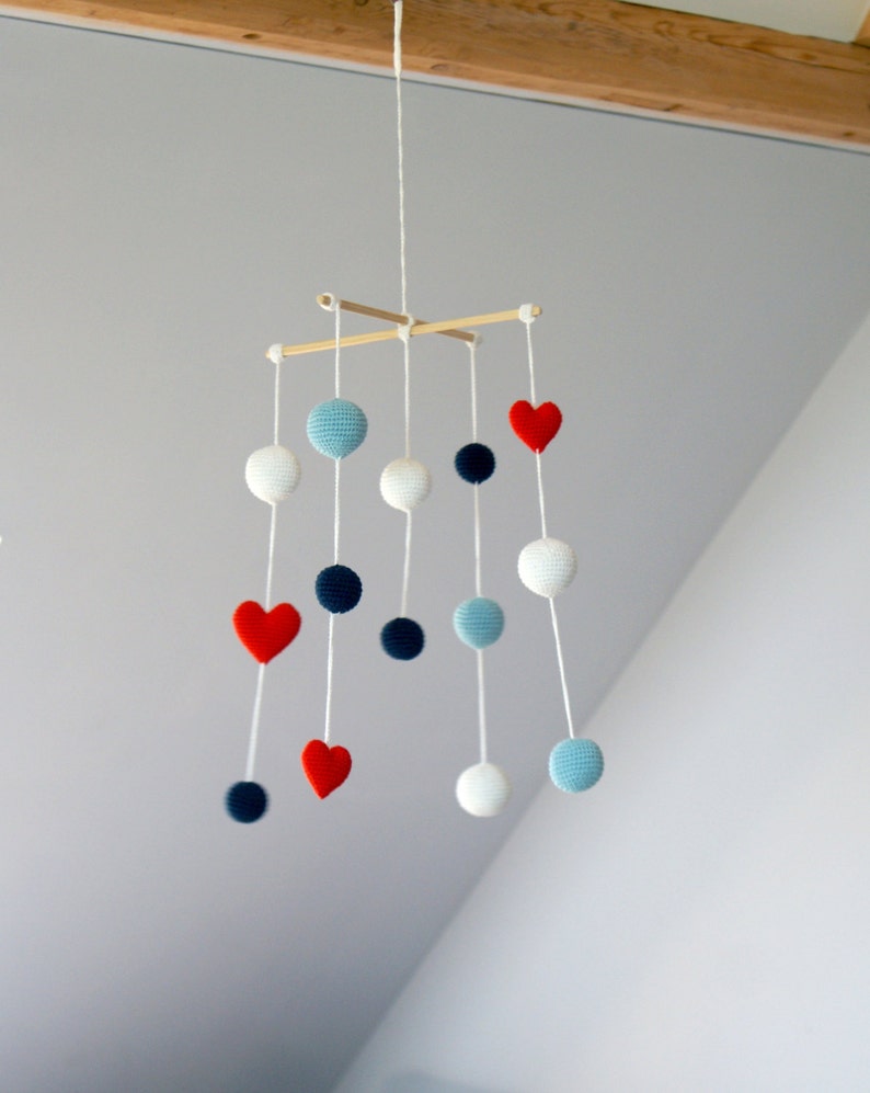 Crochet Hearts/ball's Baby Mobilered Hearts/navy Etsy