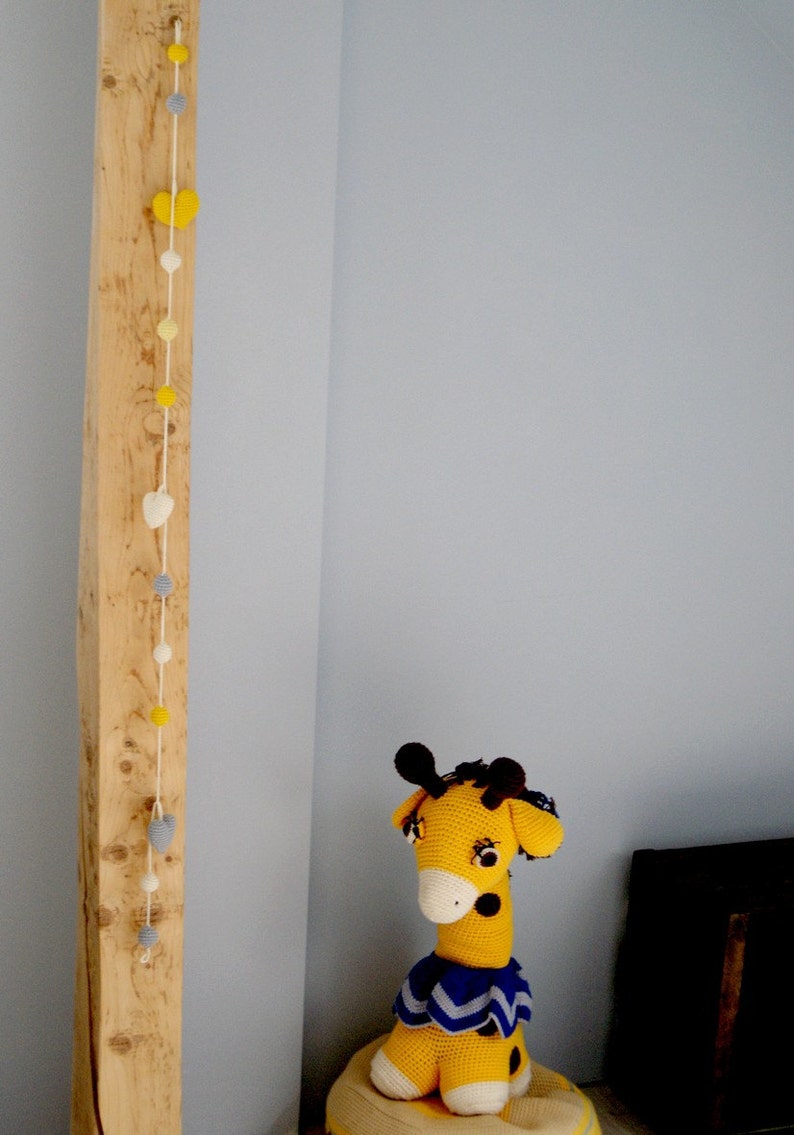 Crochet Hearts Garland: yellow/grey/ivory Birthday Party Decor Nursery/Baby Shower-Warm Wedding Garland-Home decor image 2