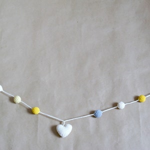 Crochet Hearts Garland: yellow/grey/ivory Birthday Party Decor Nursery/Baby Shower-Warm Wedding Garland-Home decor image 3
