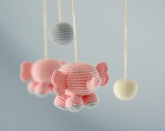 Baby Mobile - Pink Elephants - Crochet Hanging Crib Mobile - Kids room decoration - Perfect gift for baby