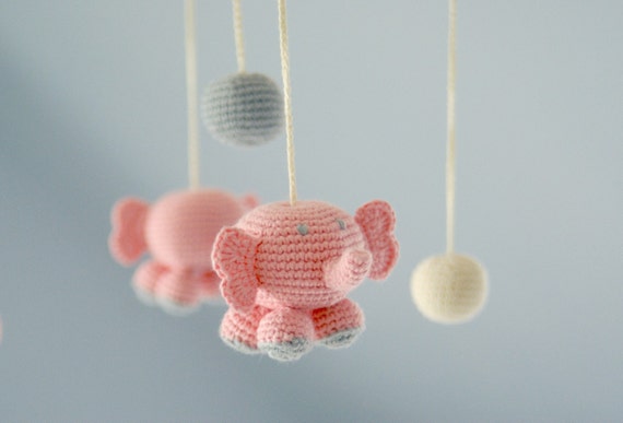 Baby Mobile Pink Elephants Crochet Hanging Crib Mobile Etsy