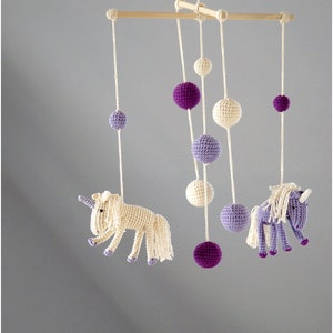 Crochet Unicorns Mobile - Baby purple/ivory Mobile - Crochet Hanging Crib Mobile - Kids room decoration - Perfect gift for baby