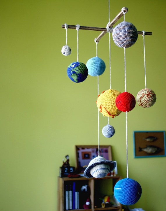 Solar System Planets Mobile Crochet Baby Mobile Educational Kids Room Decoration Made To Order