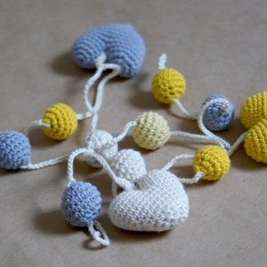 Crochet Hearts Garland: yellow/grey/ivory Birthday Party Decor Nursery/Baby Shower-Warm Wedding Garland-Home decor image 5