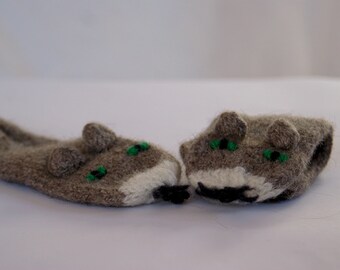 Cat mittens - Natural wool beige mittens for children - Playful warm children mittens - Knitted cat glovees - Gift for kids