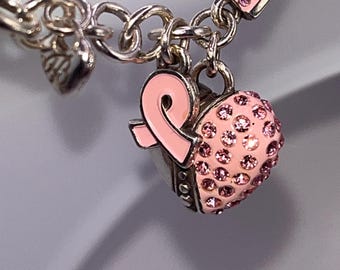 Bracelet Brighton Power of Pink, demi-cœur en cristal rose, sensibilisation au cancer du sein