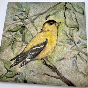 Hand Painted Goldfinch Tile Trivet