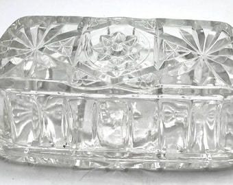 Early American Pressed Glass Anchor Hocking Star of David Butter Dish