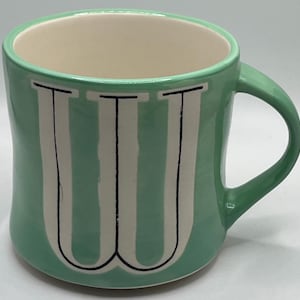 Anthropologie handmålad monogram med initial W grön mugg bild 1