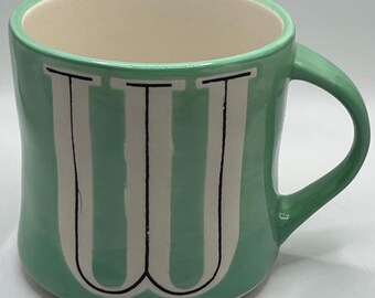 Anthropologie Hand Painted Monogram Initial Letter W Green Mug