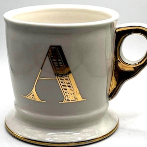 Anthropologie Monogram “A” Gold Trim Classic Shaving Mug image 1