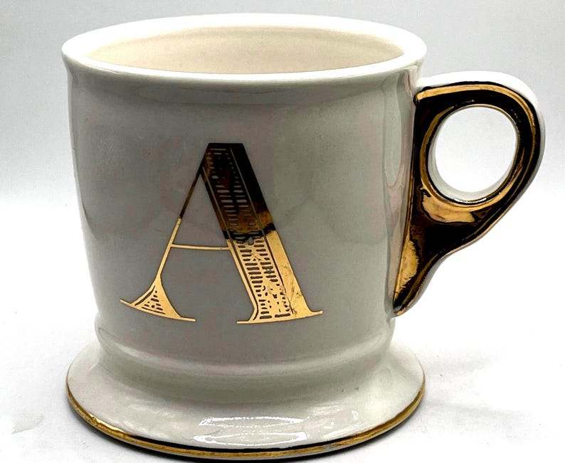 Anthropologie Monogram “A” Gold Trim Classic Shaving Mug image 1