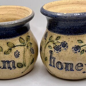 Studio Artist Signed Stoneware Pottery Jam and Honey Pots