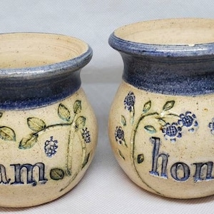 Studio Artist Signed Stoneware Pottery Jam and Honey Pots