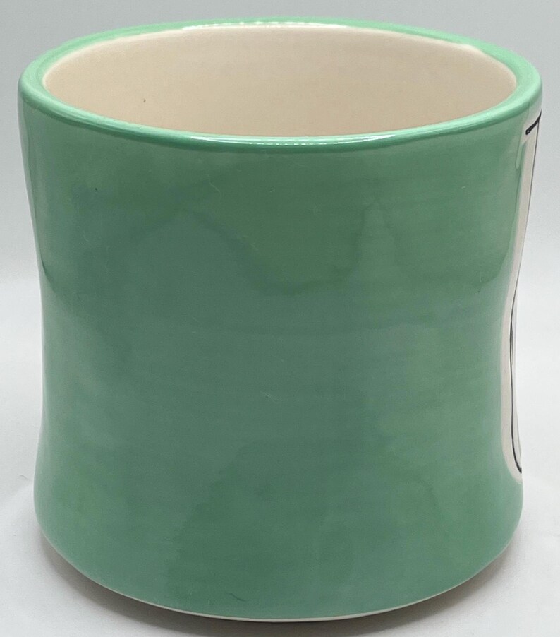 Anthropologie handmålad monogram med initial W grön mugg bild 4