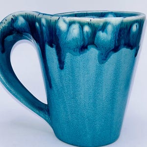 Artisan Pottery Hand Warmer Coffee Mug in Blue Drip
