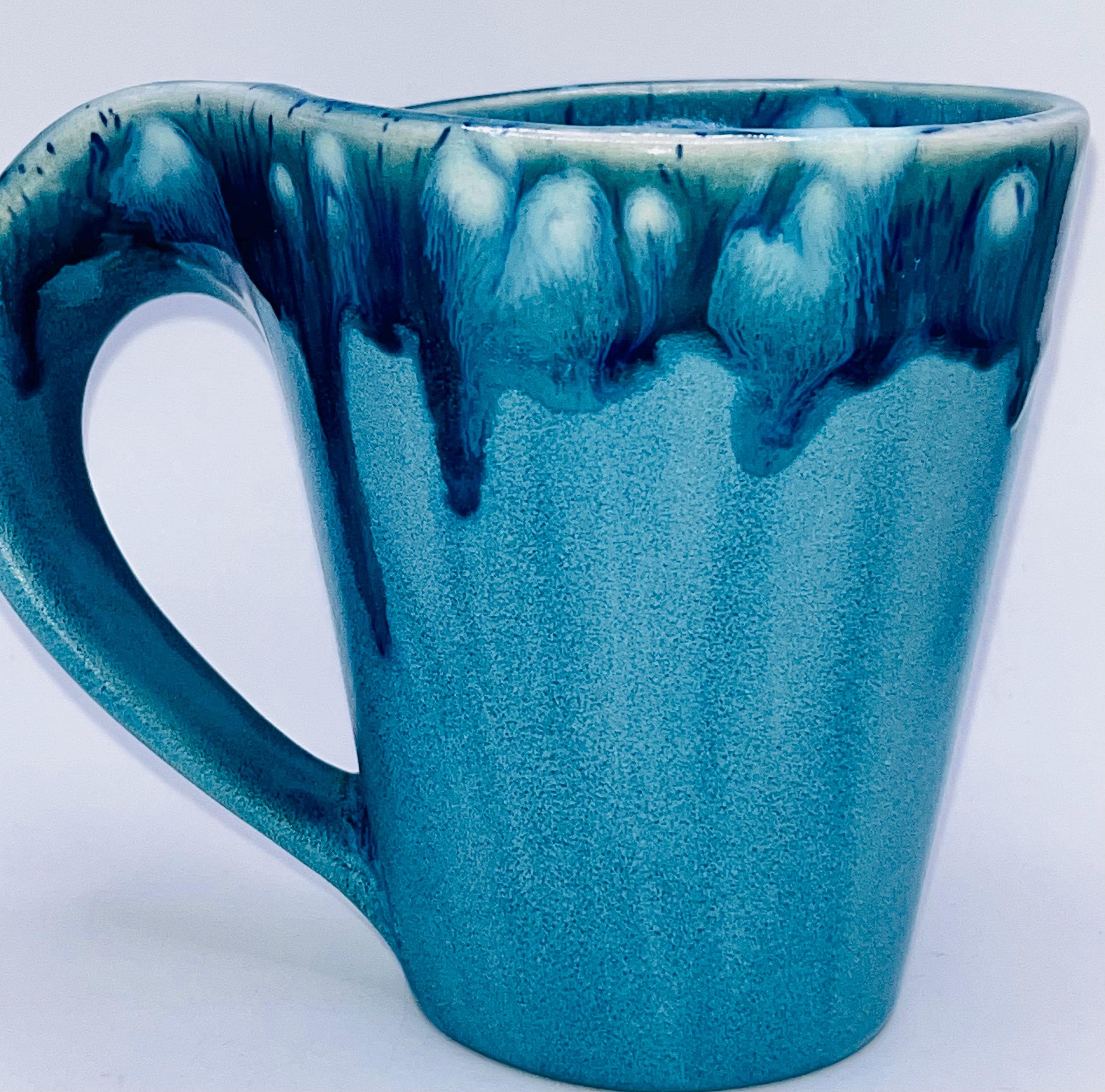 Tazza Scaldamani Ceramica 540 Ml - Design Sakura Blu - Lavabile In Lavastoviglie E Microonde