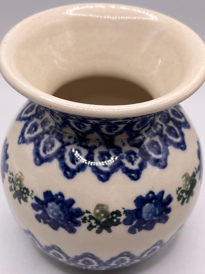 Vintage Blue Floral Stoneware Bud Vase, Hand Painted Ceramic Vase ...