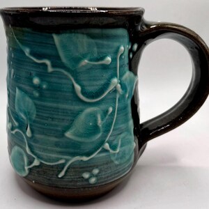 Mark Rossier Turquoise Leaves Pottery Mug