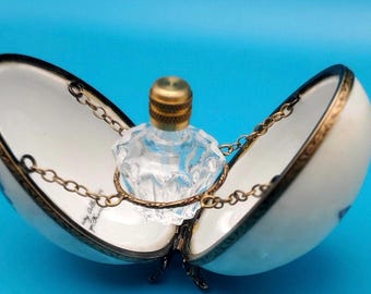Limoges Hand-Painted Butterfly Egg with Suspended Perfume Bottle