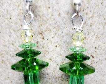 Swarovski Festive Quaint Christmas Crystal Tree Earrings in various shades of green.