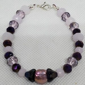 Coin Pearl and Czech Crystal Purple and Black Bracelet