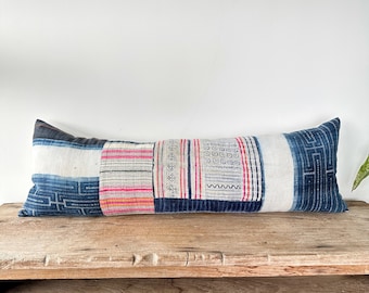 Orientaltribe design vintage Hmong textile hemp pillow cover. Rustic Stripe Hmong Lumbar Pillow. Interior rustic art design pillow case.