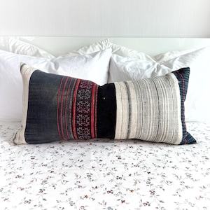 Vintage Hmong Pillow Cover (16 x 32): Hand Block Print, Batik Indigo