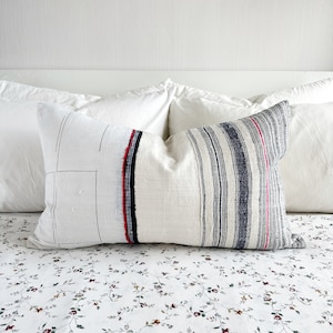 Hmong Pillow Cover: Vintage Hemp Hand Block Print, Tribal Boho Cushion (16 x 26)