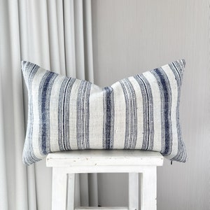 Vintage Indigo Hmong Pillow Cover: Handloom Hemp, Boho Farmhouse (12x20)