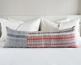 Orientaltribe design vintage Hmong textile hemp pillow cover. Rustic Stripe Hmong Lumbar Pillow. Interior rustic art pillow case.