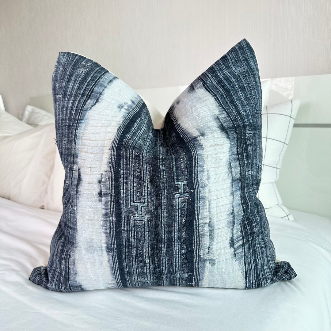 Indigo Hemp Pillow Cover. Hand Block Print Fabric. Vintage Etsy