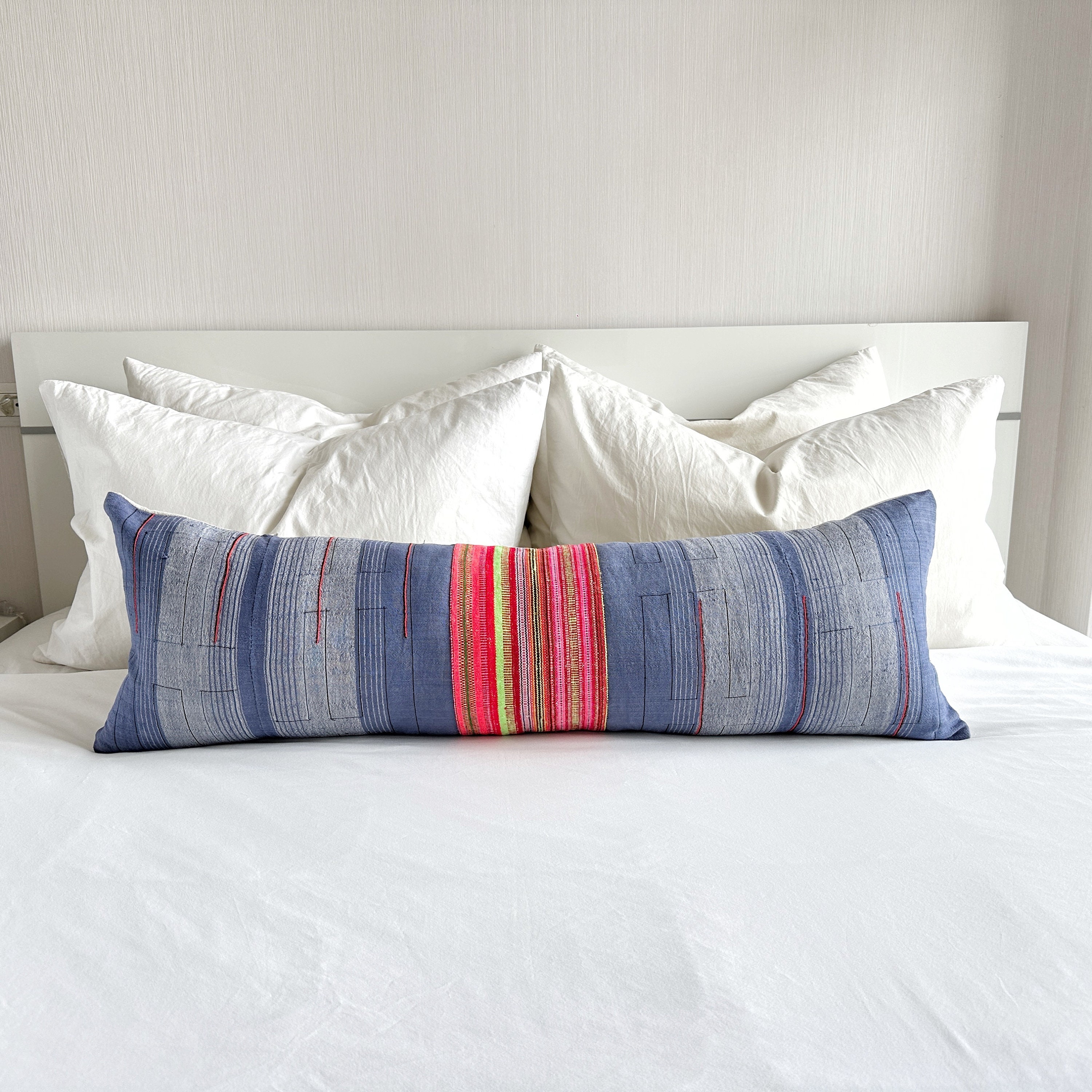12 x 36 inches, Artisan made pillow cover. Hmong hemp cushion cover, ethnic pillowcase. Handwoven, hill tribe textiles. Lumbar cover.