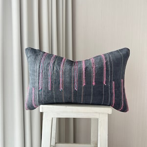 Vintage Hmong Hemp Pillow Cover: Ethnic Lumbar Cushion, 12x20