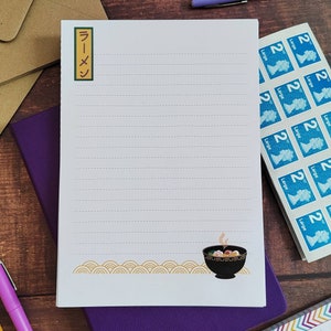 Ciotola per ramen 10 fogli di carta da lettere stampata A5. Grazioso set di lettere giapponesi. Articoli di cancelleria per amanti di penne e posta ordinaria
