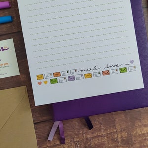 Precioso juego de papel para escribir cartas 'Mail Love'. 8 hojas A5 impresas de alta calidad. Lindo material de oficina para enviar a amigos y amigos por correspondencia.