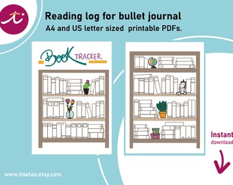 Printable reading log for bullet journal with 82 books.  A4 and Letter size print-at-home digital download for planner.