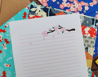 Sakura 2022 8 sheets of A5 printed letter writing paper. Japan cherry blossom letter set. Cute pink pen pal stationary with spring vibes.