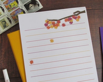 Momiji Maple tree 10 sheets of A5 printed letter writing paper. Cute Japan autumn/fall letter set. Penpal and snail mail lovers stationary
