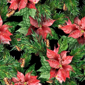 RTC poinsettias sur coton noir pour les fêtes de fin d&#39;année Vendu par mètre