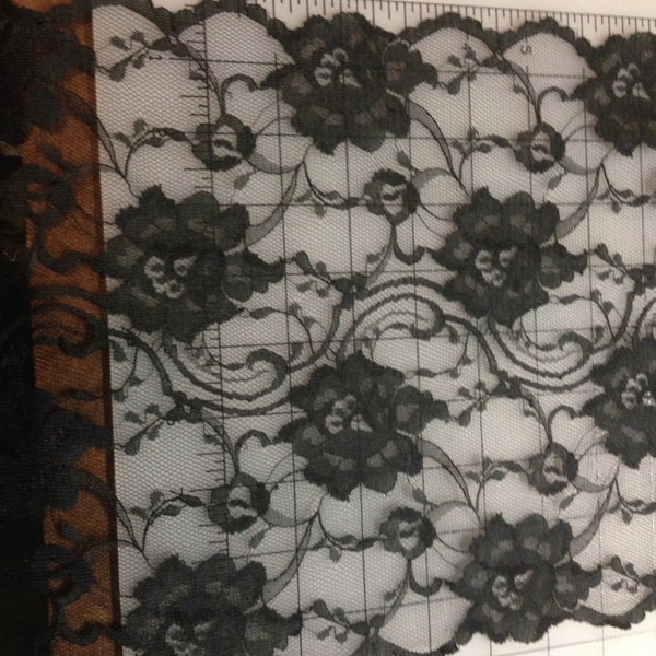 Black Raschel Lace 10" wide trim for bridal, apparel or crafts