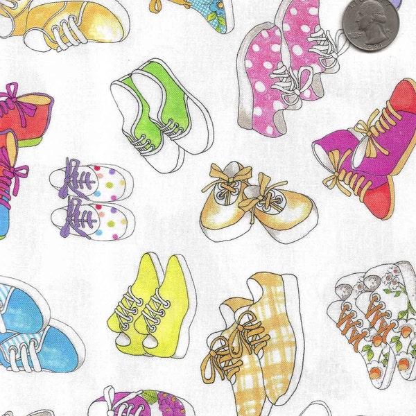 Loralie Designs Tossed Tennis Shoes Cotton Fabric Sold by the Yard