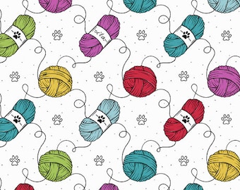 Cat Flat Yarn 100% Cotton Fabric by Kate Ward Thacker for Quilting Treasures Sold by the Yard