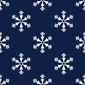 Snowflakes on Navy Winter Christmas Holiday Fabric from MDG Sold by the Yard