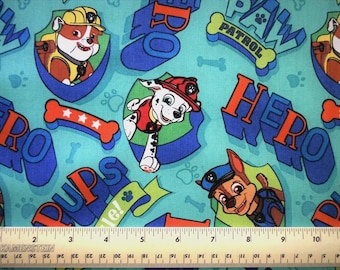Paw Patrol on Blue 100% Cotton Kid's Fabric from David's Textiles Sold as 1 Yard Pre-cut
