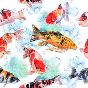 Koi Fish 100% Cotton Fabric Aquatic by Marshall Dry Goods Sold by the yard