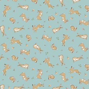 Baby Bunny on Blue 100% Cotton Fabric for Easter or Nursery by Timeless Treasures Sold by the Yard