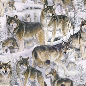 Wolves in the Snow 100% Cotton Fabric Remnant by David Textiles 32&quot;x44&quot; piece Sold by the Piece