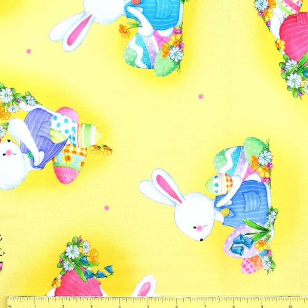 Bunny Wishes Bunny Vignettes 100% Cotton Fabric par Helz Cuppleditch pour Quilting Treasures Vendu par cour